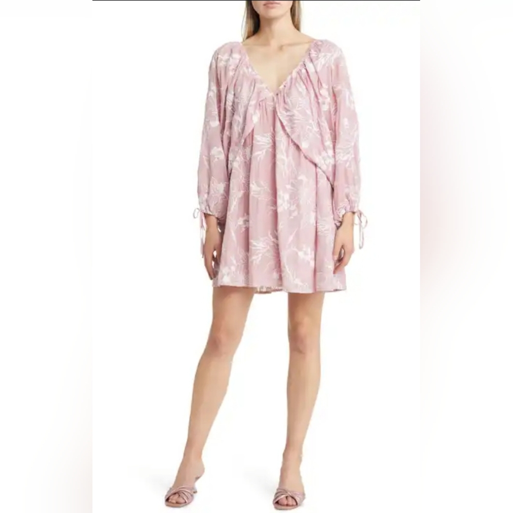 BTLF Life Cheryl Floral Embroidered Long Sleeve Babydoll Minidress SIZE LARGE